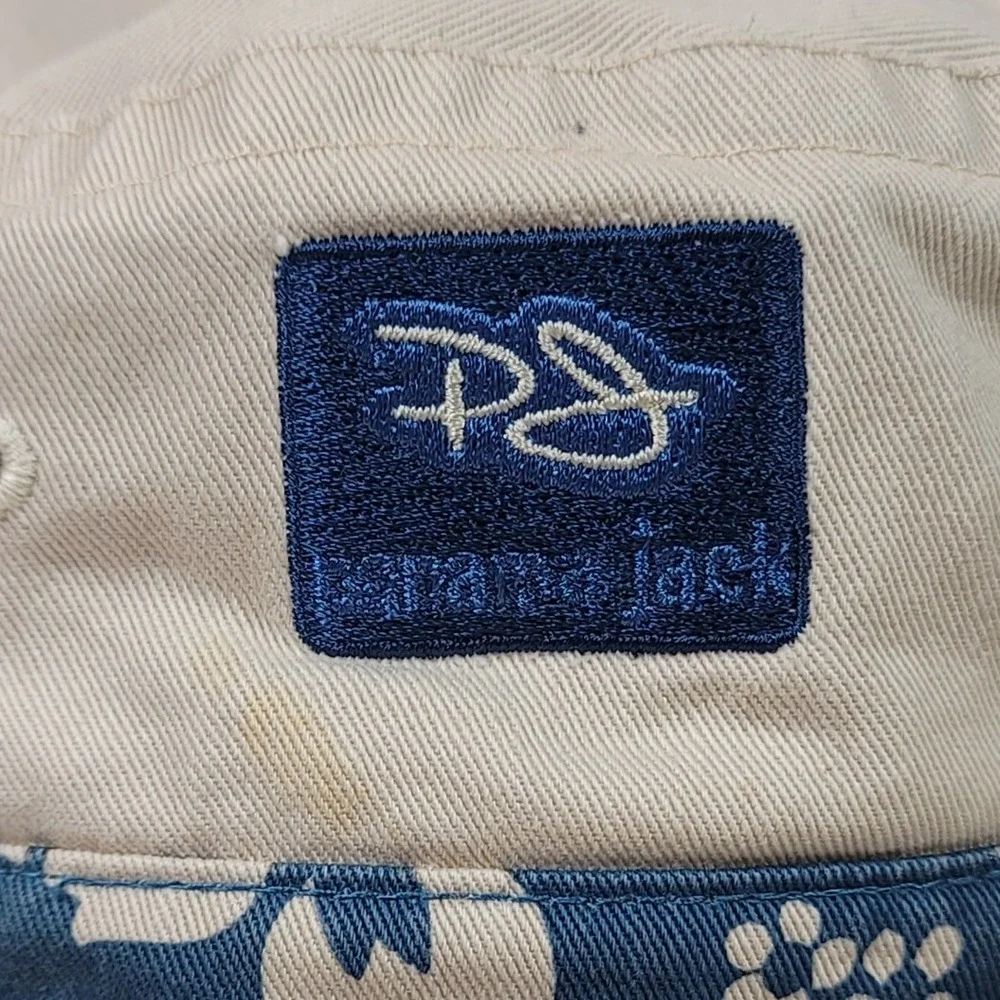 Panama Jack Kids Bucket Hat Tan Blue Floral Reversible Sun Hat Cotton Size 4-6X